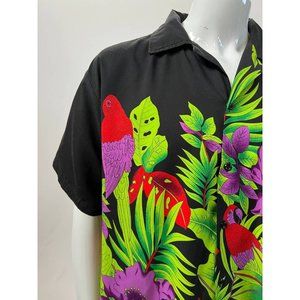 High Seas Resort Wear  Mens Hawaiian Shirt Black Multi Floral Short Sleeve XL